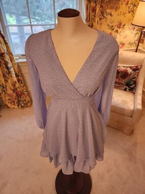 Cornflower Blue V-Neck Long Sleeve Mini Dress